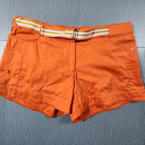 Nike Pants - Nike Shorts Orange Belt Pockets Tab Button Leg Stretch Womens Size XL